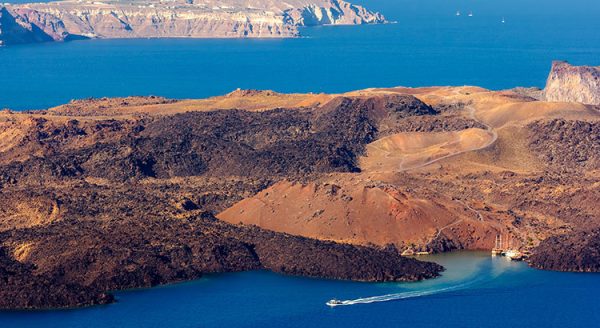 The volcanic islet of Nea Kameni in the Santorini caldera